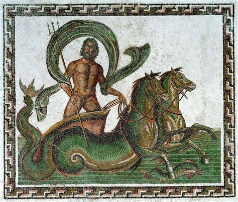 Neptune (Poseidon), Roman mosaic, 3rd century AD, (Musée archéologique ...