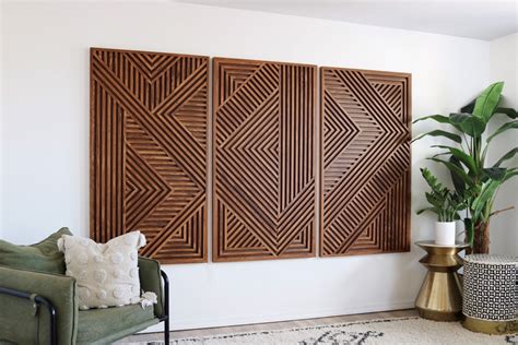 Set of 3 Slatted Wooden Wall Art - Wood Wall Art, Wall Sculpture ...