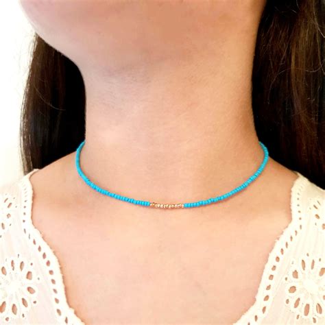 Turquoise Choker Necklace Gold Choker Glass Necklace Beach - Etsy