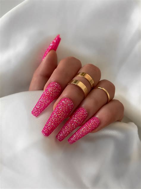 Hot Pink Nails With Gold Glitter