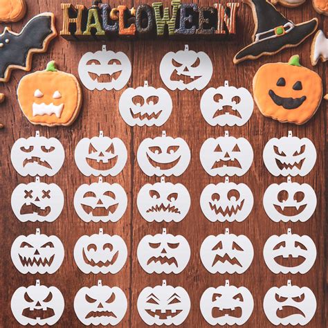 Buy 24 Pieces Halloween Pumpkin Faces Stencil Plastic Pumpkin Drawing ...