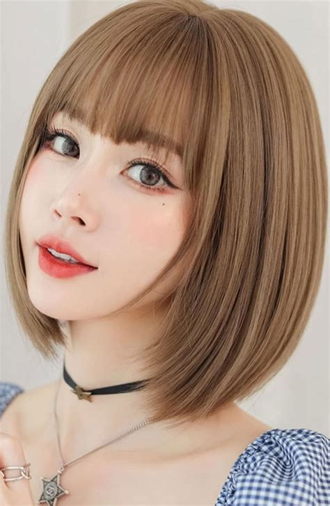 30+ Cute Short Hair with Bangs Korean Style : Soft Layered Long Bob