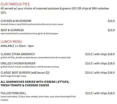 The Shelter Bar Menu, Menu for The Shelter Bar, Kangaroo Point ...