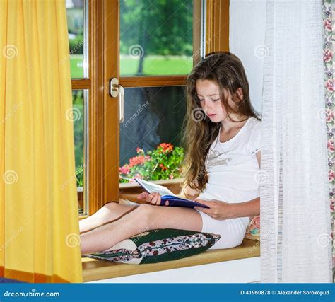 Cute Teenage Girl Siiting on Window Siil Stock Photo - Image of long ...