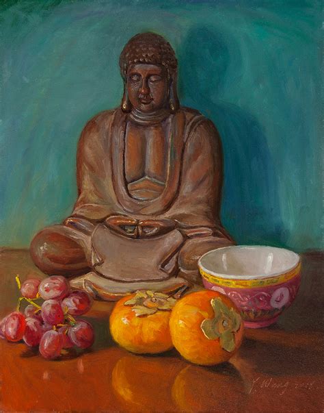 Wang Fine Art: Buddha statue with fruit still life oil painting ...