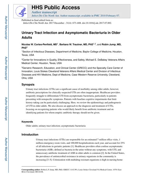 (PDF) Urinary Tract Infection and Asymptomatic Bacteriuria in Older Adults