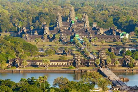 Aerial view of Angkor Wat stock photo. Image of building - 26214668