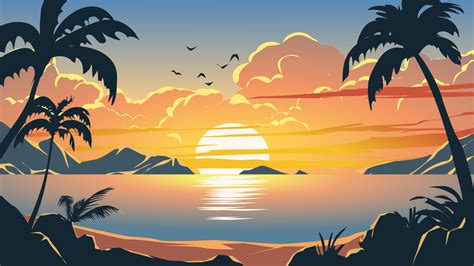 Vector ocean sunset scenery. Colorful tropical beach landscape 22245986 ...