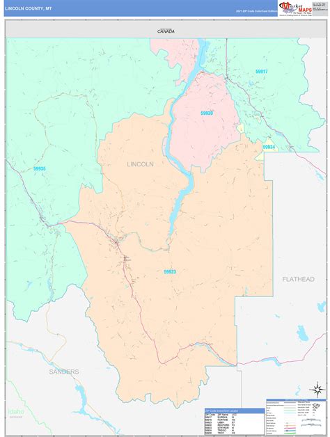 Lincoln County, MT Wall Map Color Cast Style by MarketMAPS