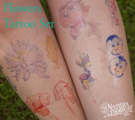 8 Temporary Tattoos with Watercolor Flowers