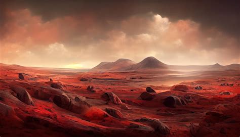 Landscape on the planet Mars surface is a picturesque desert on red ...