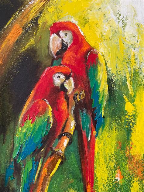 Parrot painting Bird original art Colourful impasto oil | Etsy