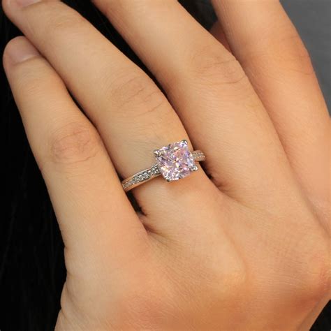 2 Carat Cushion Cut Pink Stone Ring Platinum Plated Sterling - Etsy