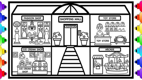 Learn How to Draw a Shopping Mall 👗💄💜🎠Shopping Mall Coloring Page ...