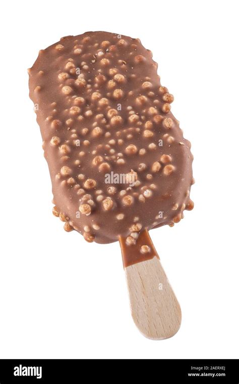 Chocolate ice cream on a stick. Full depth of field. Isolated on a ...