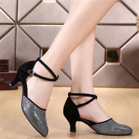 Women Ballroom Latin Dance Shoes Heeled 5.5cm Female Salsa Social Party ...