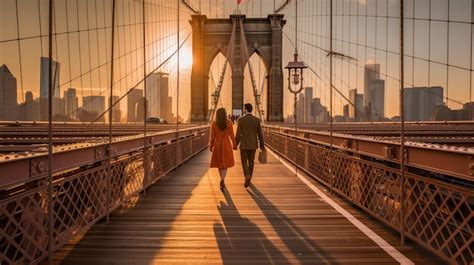 Premium AI Image | sunset on the brooklyn bridge