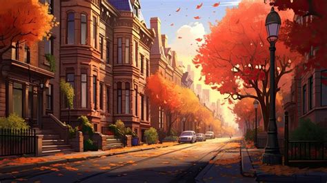 Premium AI Image | A city street at autumn