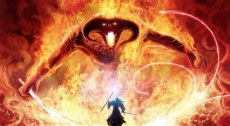 HD wallpaper: fantasy art, Balrog, Moria, Gandalf, The Lord of the ...