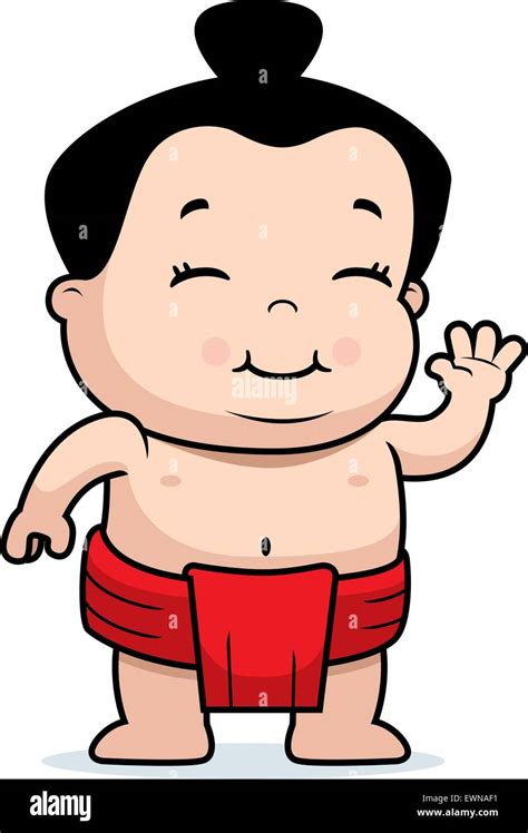 A happy cartoon little sumo wrestler waving and smiling Stock Vector ...