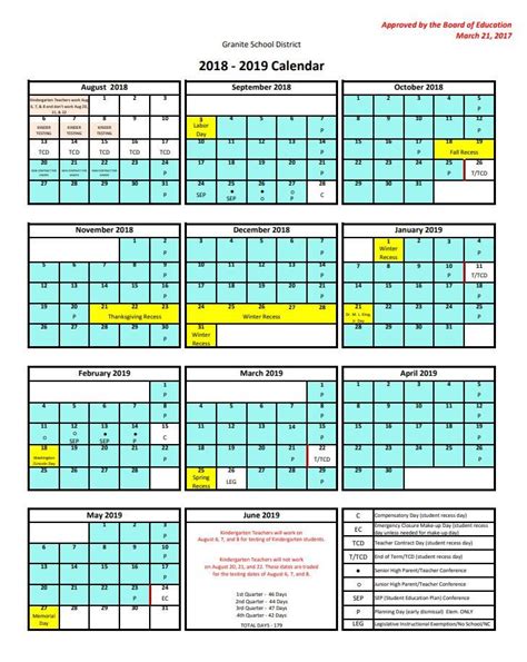 Granite school District Calendar Printable PDF Download https://www ...