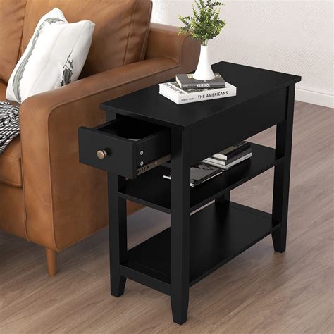 ChooChoo Side Table Living Room, Narrow End Table with Drawer and Shelf ...