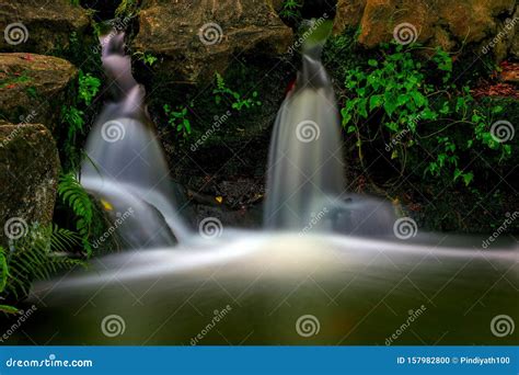 Serene Waterfall in a Tropical Garden Stock Photo - Image of serene ...