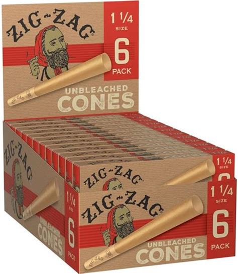 Zig-Zag Unbleached Cones Display 1 1/4 - 24 Packs (6 Cones per pack)