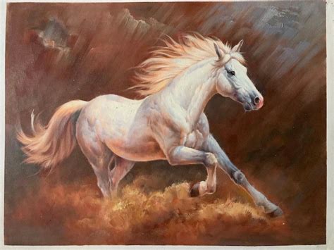 Large Canvas Art White Horse Painting Horse Decor Horse Oil | Etsy