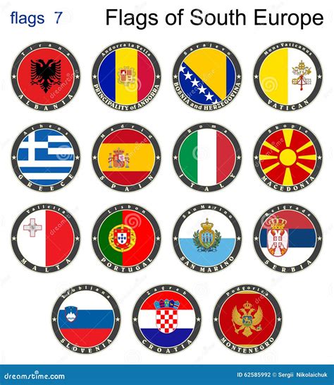 Banderas De Europa Del Sur Banderas 7 Ilustración del Vector ...