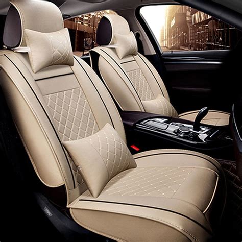 2x Car Front Driver Passenger Seat Cover Beige PU Leather Universal-in ...