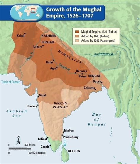 Map of the Mughal Empire 1526-1707 : MapPorn