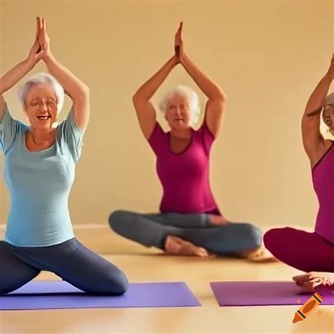 Senior center yoga fun diversity indoor