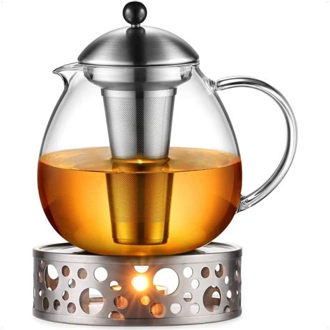 Glastal 1500mL Glass Teapot with 18/10 Stainless Steel Tea Warmer and ...