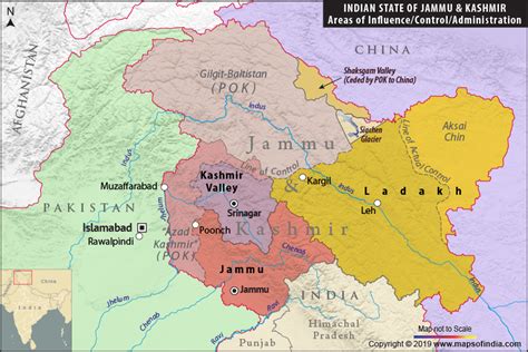 Map of Indian State of Jammu and Kashmir - India