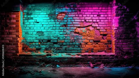 Broken Brick Wall Texture in Vibrant Colors. Generative AI Stock ...