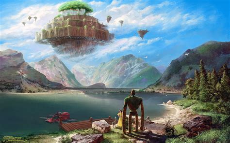 Floating island illustration, artwork, digital art, Castle in the Sky ...