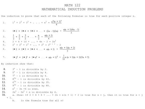 Mathematical Induction Problems Worksheet for 9th - 10th Grade | Lesson ...