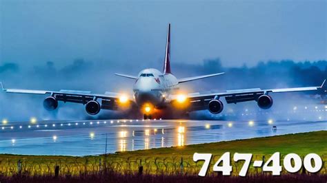 Intense BOEING 747 landing in Rain & Crosswind Swift Bird, Boeing 747 ...