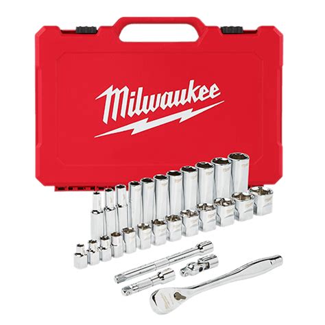 Milwaukee 3/8 in. Drive SAE Ratchet and Socket Mechanics Tool Set (28 ...