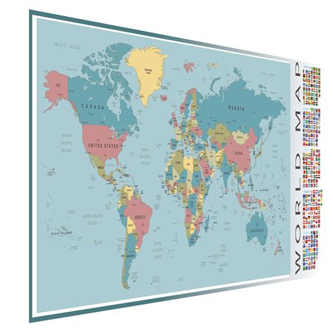 Political World Map Poster with Flags XL Map with Country Flags ...