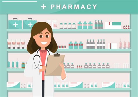 pharmacy with nurse in counter. drugstore cartoon character 425642 ...