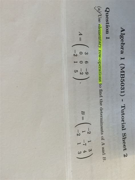 Solved Use elementary row-operations to find the | Chegg.com