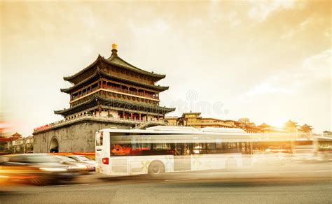 Ancient Bell Tower of Xi`an Stock Photo - Image of travel, street ...