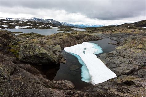 Typical Norwegian Landscape with Snowy Mountains Stock Image - Image of ...