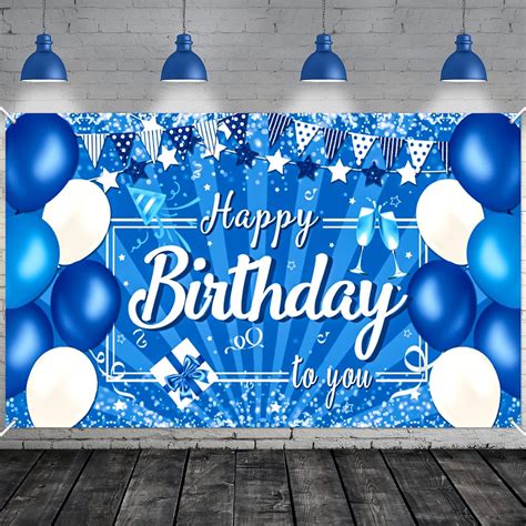 Buy Blue Happy Birthday Backdrop Large Birthday Banner Dark Blue ...