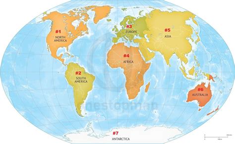 The Continents of the World, numbered and on a map of Planet Earth ...