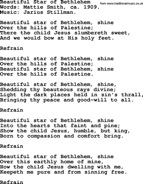 Christmas Hymns, Carols and Songs, title: Beautiful Star Of Bethlehem ...