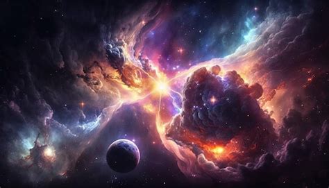 Premium Photo | A space wallpaper with a planet and a nebula