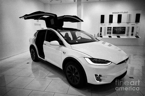 white Tesla Model X with falcon wing doors open during celebration ...